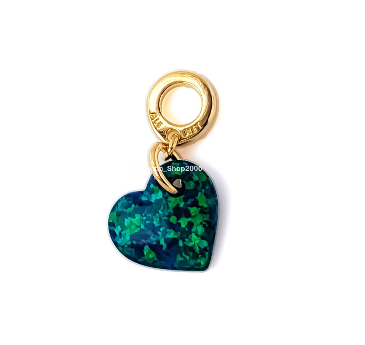 New 100% Authentic PANDORA Gold Opalescent Green Heart Dangle