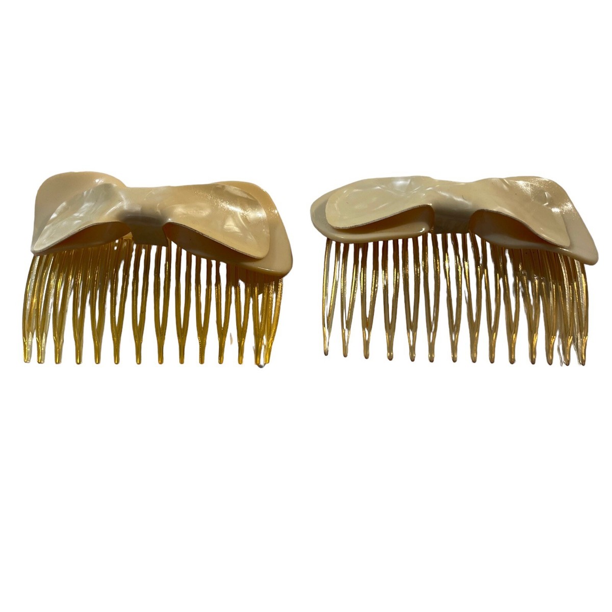 VTG Hair Comb Set Of 2 Bow Cream Ivory Colored Plastic Retro  display picture 1