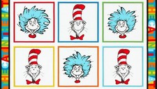 Dr Seuss Cat In The Hat Celebration Fabric 1.5 Panels Cotton Robert Kaufman