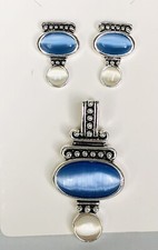 Silver Tone Pendant Stud Earring Set
