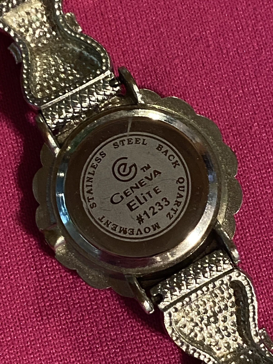 Geneva Elite 1233 Watch Stainless Steel Back Quartz Movement Filigree Art Deco