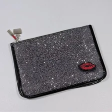 Shiseido Black & Gray Glitter Sparkle Makeup Travel Toiletry Bag Clutch New
