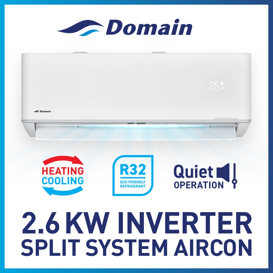 NEW DOMAIN PREMIUM 2.6KW INVERTER REVERSE SPLIT SYSTEM AIR CONDITIONER AC
