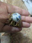 Vintage EISENBERG Millefiori White Milk Glass ELEPHANT Rhinestone PIN Brooch