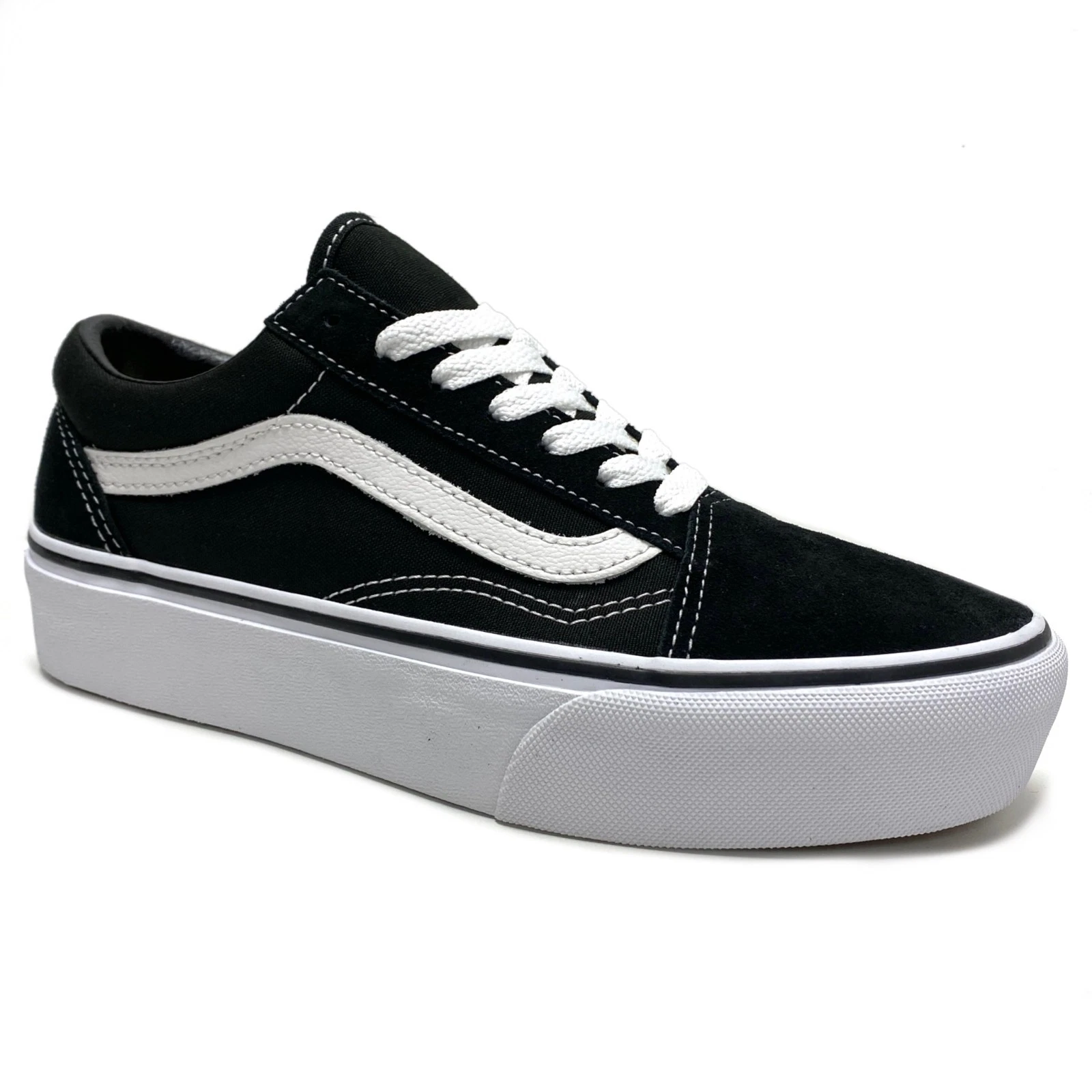 VANS OLD SKOOL BLACK & WHITE PLATFORM SKATE TRAINERS