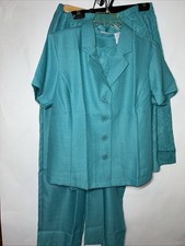 BLAIR 4 Pc Set Blouse S/S Jacket Skirt Pants Size 14PT Aqua