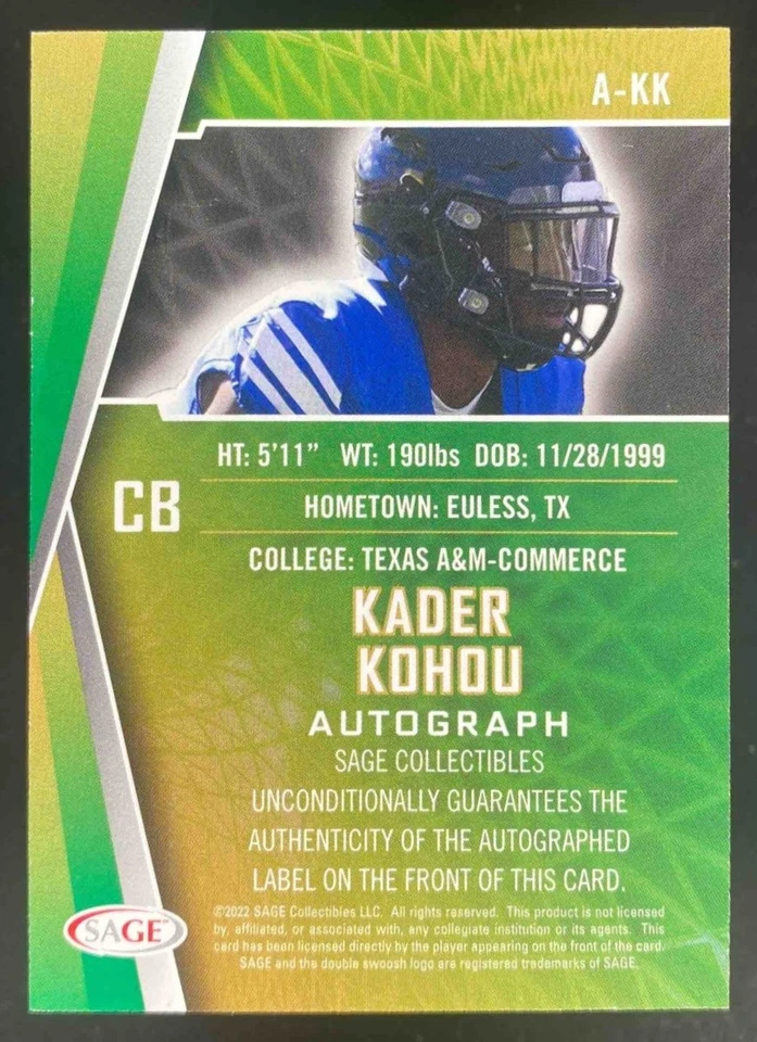 Kader Kohou 2022 SAGE Red RC Auto #A-KK Aggies - Image 2 of 4