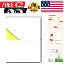 30 Sheets - Half Sheet Shipping Labels, Printable Sticker Paper, for Laser  ...