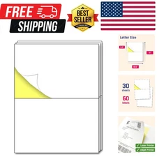 30 Sheets - Half Sheet Shipping Labels, Printable Sticker Paper, for Laser & ...