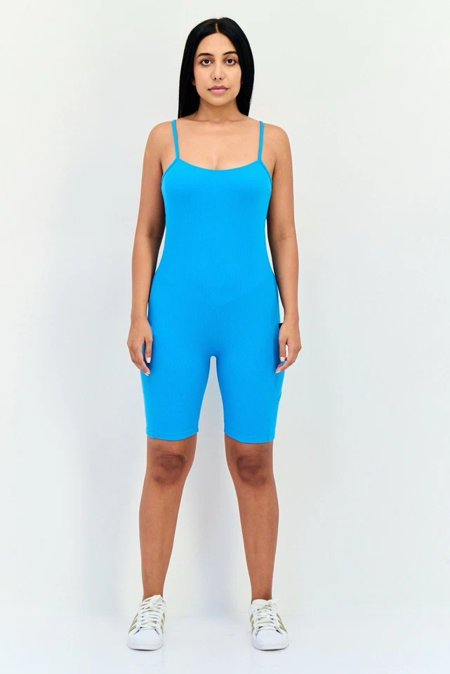 Adidas Mujer Estudio Salón Acanalado Mono Talla Mediana Azul Yoga Lucha Gimnasio Foto 4 de 4