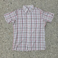 Vintage Towncraft Plaid Button Up Shirt Mens M Taiwan 80s 90s Short Sleeve