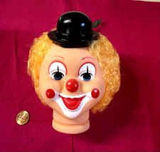 Large Clown Head Blonde Hair w/Black Hat - Vinyl - Vintage
