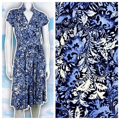 Muse For Boston Proper Floral Scroll Wrap Shirt Dress 4 Blue Career Preppy Luau