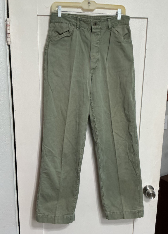 Vintage 40's WWII Era USMC Pants HBT Trousers Green Cotton 5 Pocket 30 x 30