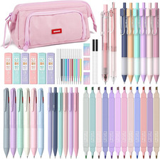 52PCS Aesthetic School Supplies with Cute Pen Case, 12 Pastel Highlighter, 8 Gel