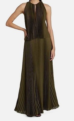 Brandon Maxwell Women Green The Hallett Pleated Two-Tiered Dress Size 2