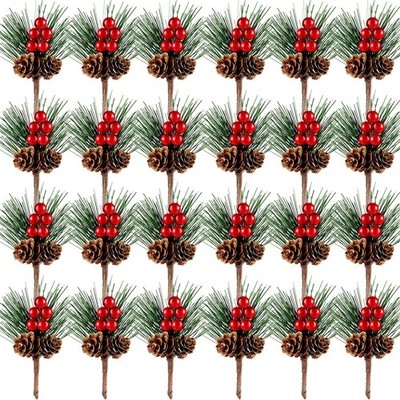 24 Pieces Christmas Floral Picks, Artificial Pine Picks Christmas Pine Needle...