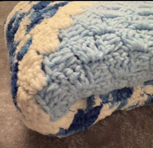 VTG Handmade Crocheted Afghan Baby Throw Blue Cottagecore 49" x 49" - Picture 6 of 12