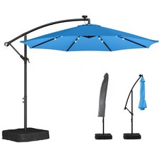10 ft Offset Cantilever Patio Umbrella w/ Light, Weight, Lake Blue