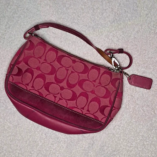 Coach Signature Pink Zip Wristlet with Wrist Strap