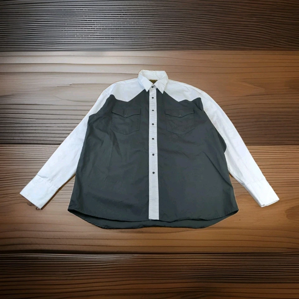 Vtg Rustler Western Shirt Men XL Black Pearl Snap L/S Cowboy Black Pearl Snaps - Image 2 of 4