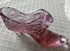 Vintage Fenton Pink Art Glass - Cat in Daisy & Button Shoe Slipper