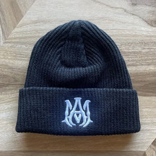 Amiri Black Knit Beanie Hat with Embroidered ...