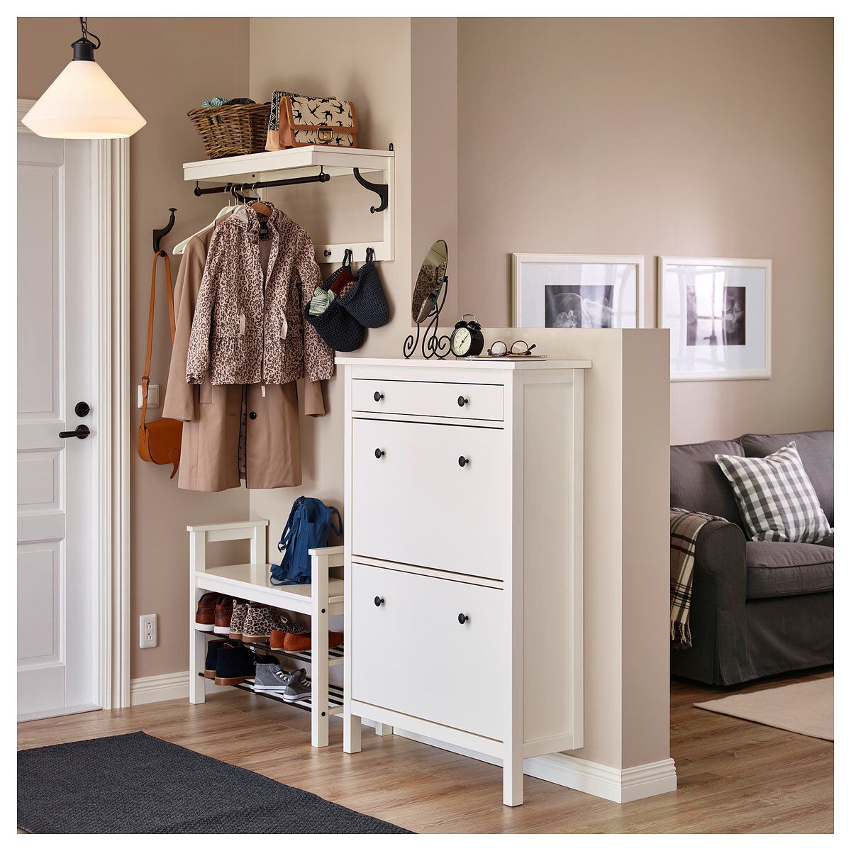 IKEA/HEMNES シューズボックス IKEA HEMNES shoe cabinet with 2 compartments 89x30x127 cm