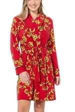 IMAN Global Chic Women's Soft Knit Robe Piping Detail Red Scroll