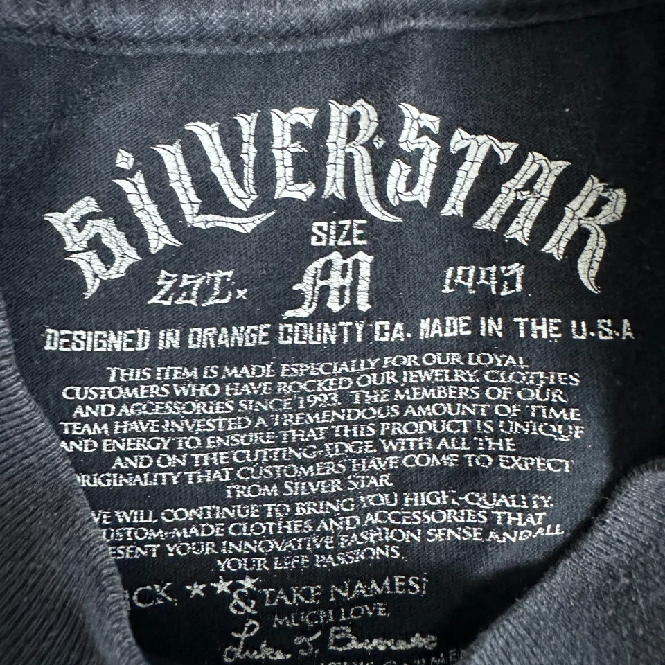 Camisa DE COLECCIÓN Estrella Plateada Para Hombres Mediana Negra Blanca Calavera Cyber Grunge AOP Patinador Foto 4 de 4