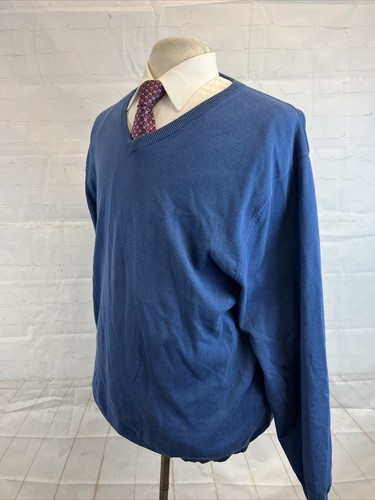 FALL/WINTER Jos A. Bank Men's Blue Solid Cotton V Neck Sweater XL $98 - Picture 3 of 8