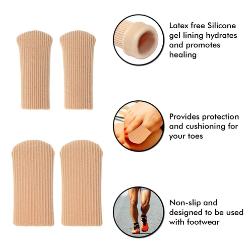 6x Toe Caps Closed Toe & Finger Fabric Sleeve Protectors Gel Lining Corn Callus - Picture 3 of 9