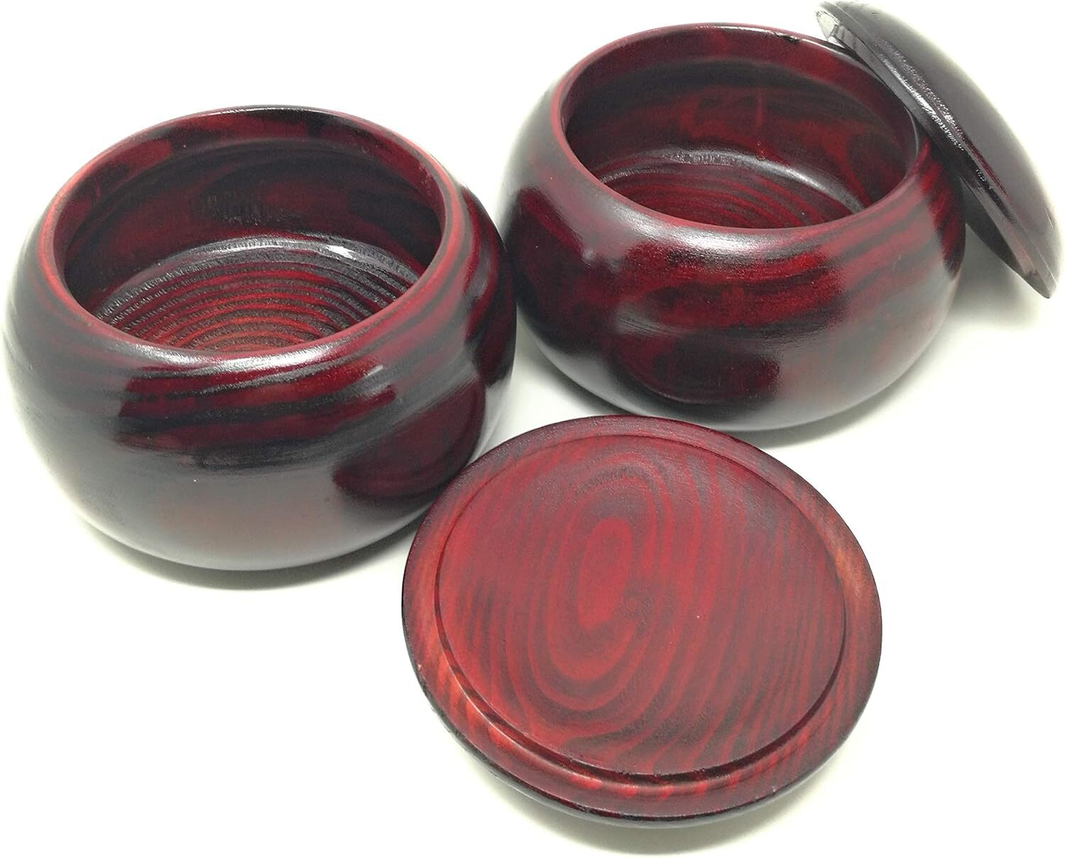 Pair Of 2 Wooden Go Game Pieces Holder Bowls