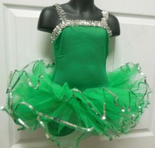 Ballet Costume Kelly Green w/ Silver Sequin attached tutu adjustable strap NWT