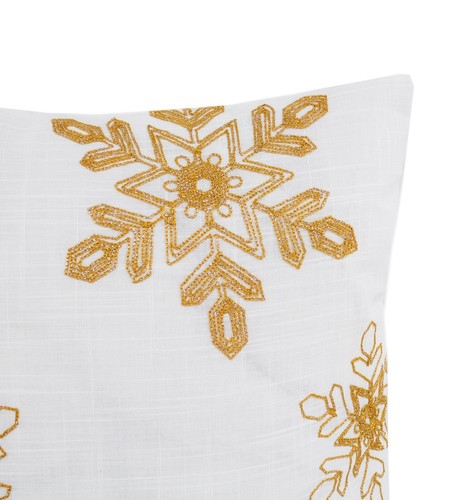 Gold Embroidered Snowflake White 18" Throw Pillow - Picture 2 of 3