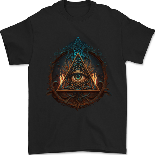 Illuminati Eye With Flames Conspiracy Fantasy Mens T-Shirt 100% Cotton - Picture 2 of 2