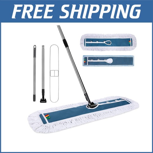 Stainless Steel 42 Inch Floor Mop with Microfiber & Cotton Pads - Industrial Use