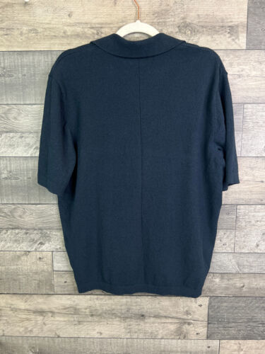 Rag & Bone Mens Johnny Terry Polo Shirt Top Small Navy Blue Cotton-Blend T Shirt - Picture 2 of 11