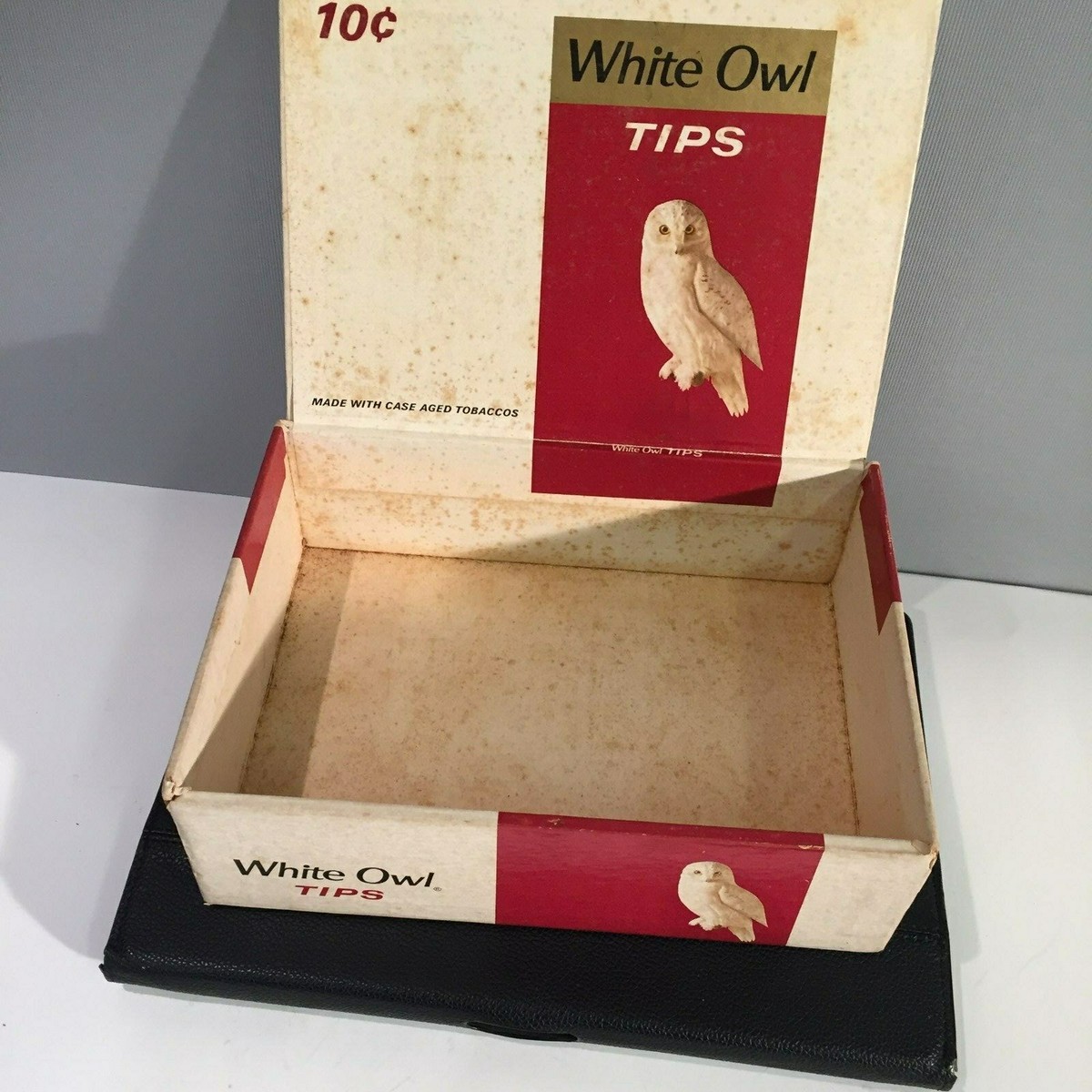 Vintage WHITE OWL Tips Empty Cigar Box; White & Red; 10 cent cigars