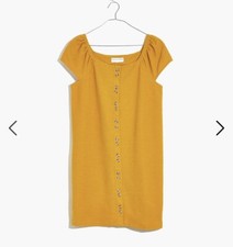 Madewell Texture & Thread Cap Sleeve Button Front Dress Sz Small S Cotton Yellow