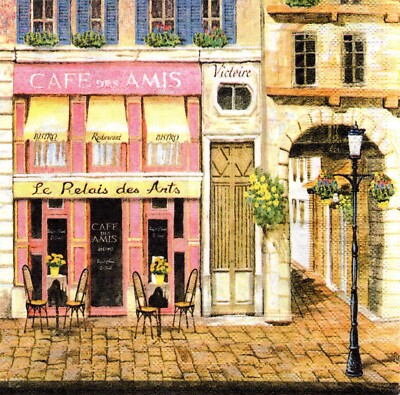 (2) Two Paper Lunch Napkins for Decoupage/Mixed Media, Cafe de Amis (restaurant)