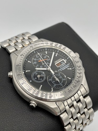 EXTREMELY RARE SEIKO OLYMPIC CHRONOGRAPH 7T59-7A20 Steel BLACK JAPAN 1991 QUARTZ - Picture 3 of 10