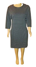 Lane Bryant Dress 22/24 Black White Stripes Pockets 3/4 Sleeves NEW