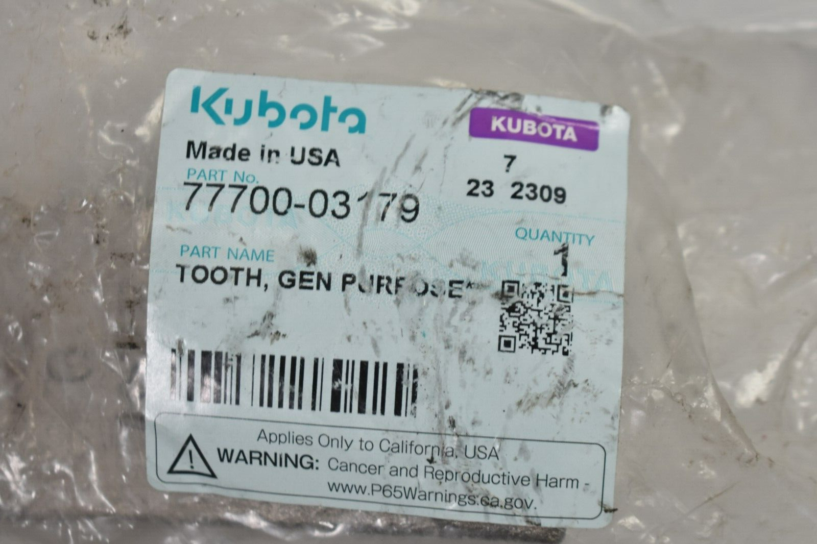 QTY-1) Kubota 77700-03179 Bucket Tooth 4.50