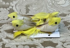 YELLOW FEATHERED BIRDS WIRED CHRISTMAS CRAFT DECOR SET OF 4