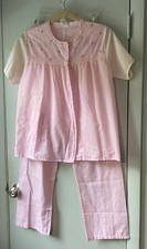 Vintage Katz Pajamas Womens Pink Cotton Blend PJ's Ruffle 2 Piece