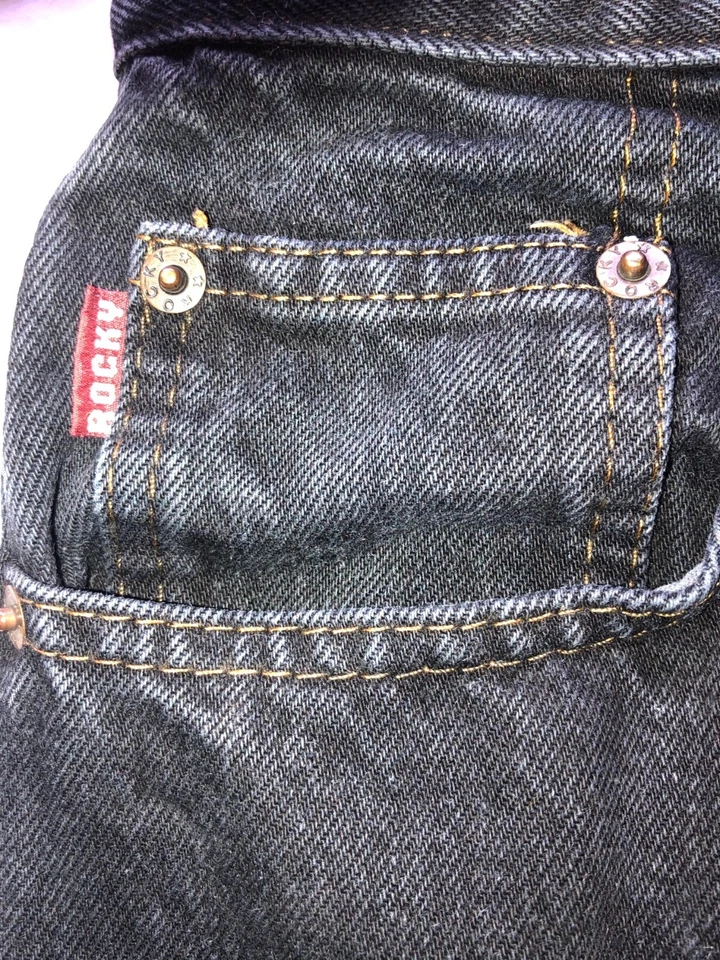 Pantalones de mezclilla negros de pierna recta regulares italianos Rocky Vintage W28 L31 para hombre Foto 3 de 4