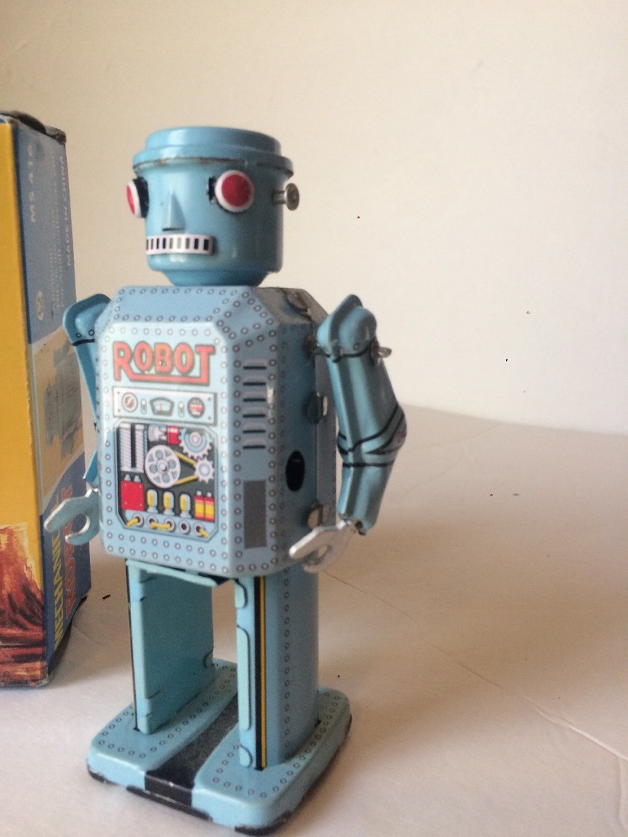 Mechanical Robot Collectiable Toy MS 416 Light Blue Tin Wind
