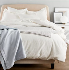 Nestwell Pin Stripe Cotton Linen 3-Piece Full/Queen Duvet Cover Set - White/Blue