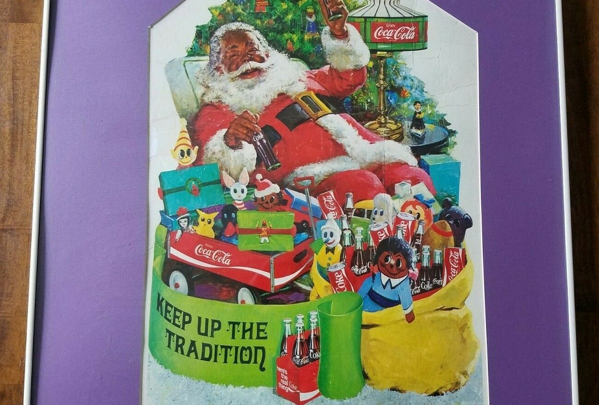 Vintage Rare Hard to Find Black Santa Christmas Coca Cola Poster